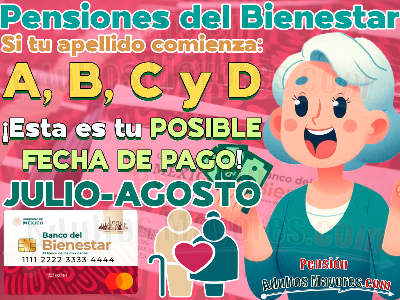 ¿Cuándo recibirás tu apoyo monetario de las Pensiones Bienestar? Entrega de pagos para Iniciales "A, B, C y D"