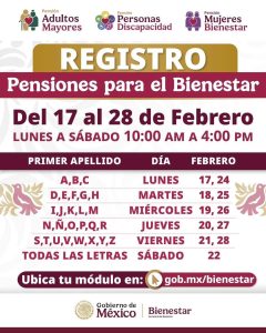 Registro para la Pensión para Adultos Mayores, Mujeres Bienestar y Personas con Discapacidad