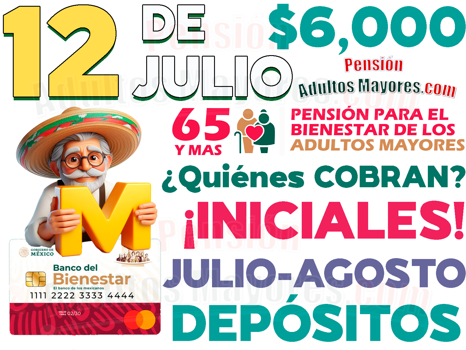 Estas son las INICIALES que recibirán su apoyo monetario de las Pensiones Bienestar el día de HOY, 12 de JULIO