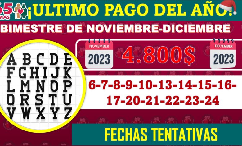 ¡ÚLTIMO PAGO DEL AÑO 2023! Calendario de pagos pensión Adultos Mayores para el bimestre de Noviembre y Diciembre