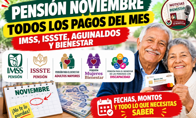 Pensión noviembre 2026: fechas de pago del IMSS, ISSSTE, aguinaldo y Pensión del Bienestar